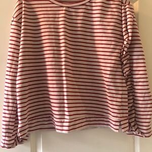 RED WHITE STRIPED SWEATER WITH RUFFLE SLEEVES
